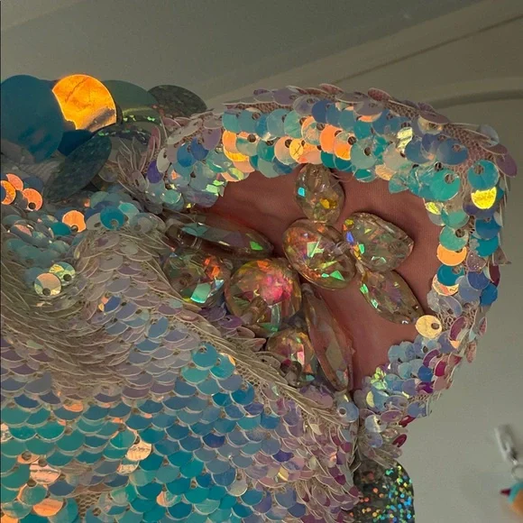 JACKALOPE LAND rave iridescent holographic sequin cat ear baseball cap OS